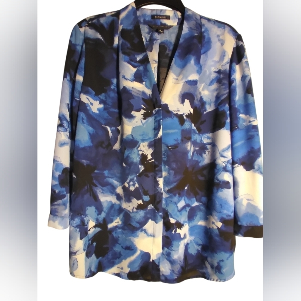 Investments Caroline Blues Womens Hidden Button Down Blouse Size L Long Sleeves